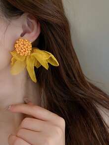 Andkiss Bead Decor Flower Drop Earrings Valentines,Mom,Mother,Mother's Day,Gift - Yellow - View 5