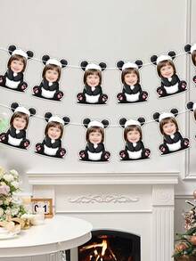 7/14/21pc Customized Cute Panda Banners,Personalized Panda Theme Banners,Birthday Party Decorations,Custom Face Photo Banner,Panda Home Wall,Event Party Decorations Banner - Multicolor - View 3