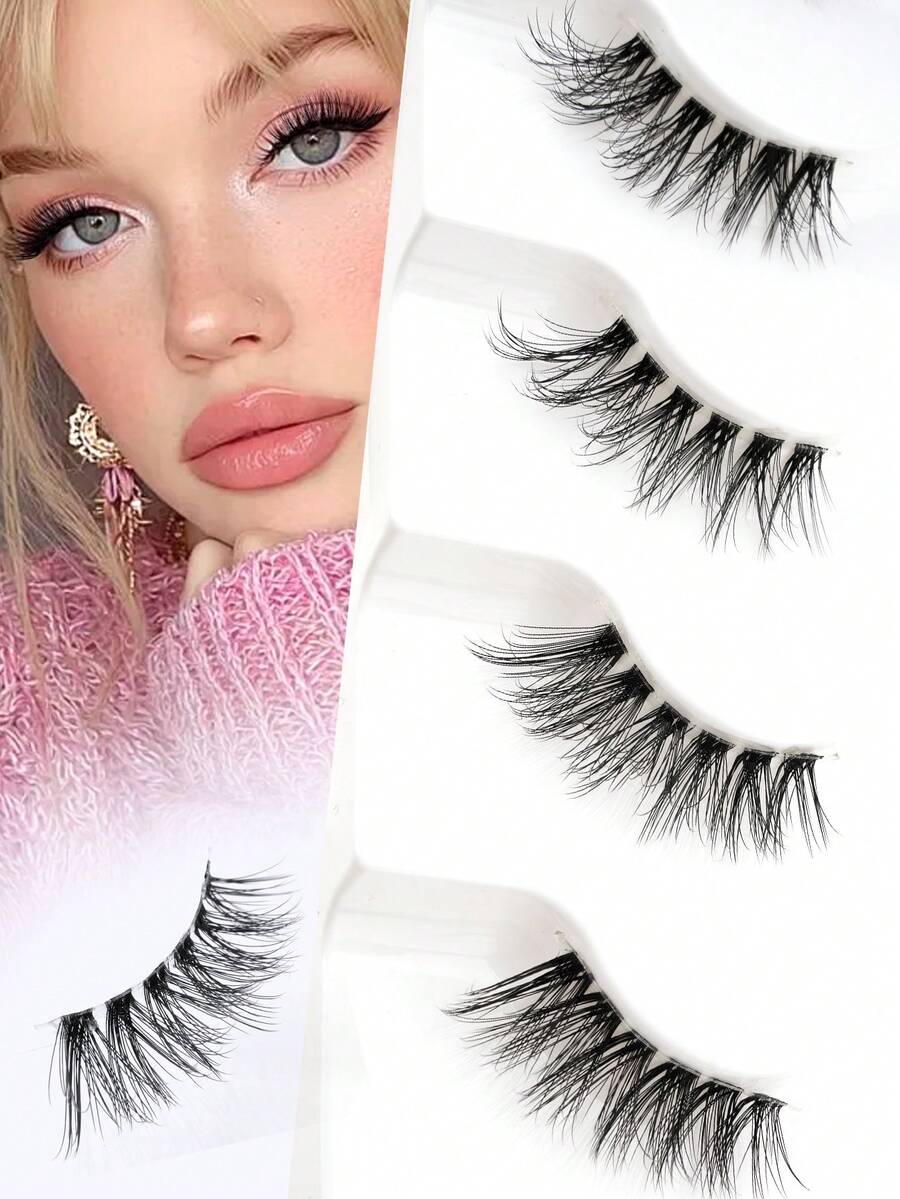 6 Pairs Fluffy Soft Half-Eye False Eyelash Strips, Natural Look Extension Transparent Stem Faux Mink Lashes, Suitable For Girls' Daily And Party Wear - Half Eyelashes - View 1