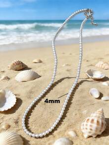 1pc 4m-12m Vintage French Style Pearl Necklace, Simple Choker Necklace With Random Pearl Quantity - White - View 15