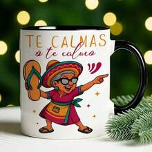 1pc Funny Spanish Grandma Abuela Themed 11oz Coffee Mug - Colorful Cartoon Cuban/Latin Design With Spanish Phrases (Abuela/Te Calmas), Dishwasher Cup Women, Mom, Birthday & Mother's Day Gifts - 黑色 - 查看 3