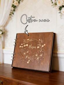 1 Libro de visitas de madera personalizado con nombre, 1 álbum de libro de visitas de boda con tema floral hermoso, 1 libro de visitas creativo. Este es un gran regalo para familiares y amigos, hecho con encuadernación espiral resistente. - Negro - Ver 3