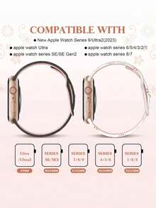 3条装花卉雕刻表带，兼容表带41mm、40mm、44mm、45mm、46mm、42mm、38mm、49mm，女士款，可爱花朵表带，柔软硅胶运动表带，兼容 Series SE、11、10、9、8、7、6、5、4、3、2、1、Ultra - 星光粉/粉紅紫/黑粉 - 查看 8