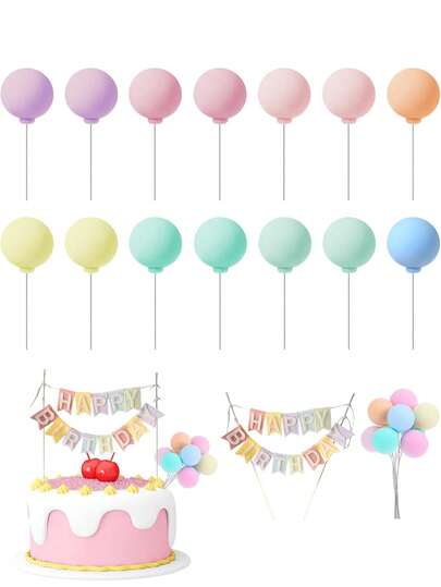 17pcs New Birthday Cake Flags Decoration Wooden Tools, With Letter Pattern, Suitable For Birthday Party Decoration, Birthday Cake Decorations, Colorful Balloon Cake Decorations, Suitable For Birthday Events