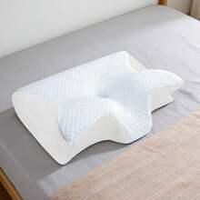 Oreiller cervical ergonomique 2 en 1 en mousse à mémoire de forme orthopédique, pour dormir sur le côté et sur le dos, 60 x 40 x 12 cm - Blanc - Voir 4