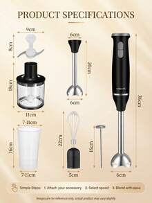 SOKANY 5-In-1 Hand Blender Set, Includes Blender, Whisk, Chopper, Measuring Cup, Speed Control, Suitable For Food Processing And Baby Food Blending, Great Gift Choice - EU C Type Plug(220-240V) - View 4