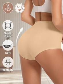 MEIYATING 2pcs Women High Waist Tummy Control Comfortable Letter Print Cotton Panties - Multicolor - View 3