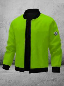 Jaqueta Casual com Zíper para Homens, Tecido de Poliéster Grosso e Leve, Ajuste Regular Adequado para Treino de Fitness e Uso Casual, Jaqueta Esportiva para Outdoor na Primavera - Verde Limão - Visão 3
