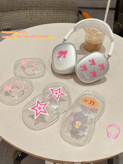 1Set Headset Case With Stars, Bows, Pentagrams, Hearts, And Small Fish Elements Printed On It; Transparent Soft Shell, Headphone Protective Case, Waterproof Headphone Cover, Gym/Fitness Headphone Cover (Sweat Proof), Fun Style. High Transparency Headphone Protective Case, Scratch/Dust/Water Resistant. Suitable For Daily Use And Hiking Trips, It Is An Excellent Valentine's Day Gift And Holiday Gift, And A Must-Have Gift For Anniversaries.