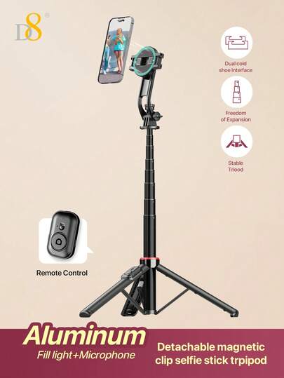  Alloy Metal Bracket D8 Magnetic Attraction Cell Phone Selfie Stick Tripod 360° Rotatable Compatible With Fill Light 1300MM Long Smartphone Tripod Stand All In 1 With Integrated Wireless Remote Portable Lightweight Extendable Phone Tripod Compatible With IPhone/Android Women's Day Gift Party Celebration