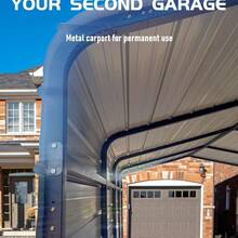 Cochera metálica resistente con techo de acero galvanizado resistente a la intemperie y estructura reforzada. Refugio exterior extragrande para autos, camiones, ba - Negro - Ver 3