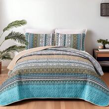 3 Pieces Boho Quilt Sets Queen King Size,Purple Bohemian Quilt Coverlet Soft Microfiber Lightweight Bedspread With 2 Pillowcases For Wedding Items,Valentines Day Home Bed Room Decor,Easter Gifts,Mothers Day Gift,All Season - Brown Blue - 查看 2