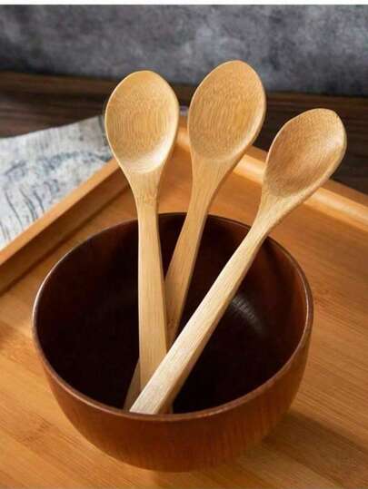 1/5 piezas Cucharas de bambú natural de mango largo - Cucharas de miel y agitadores de madera de alta calidad, ideales para café, té, postres - Perfectos para revolver, sumergir, gotear salsas