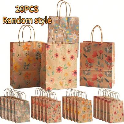 20个派对礼品袋和礼盒，派对手提袋，零售包装袋，印花手提袋，带提手派对袋，礼品和装饰包装盒，适用于生日派对，牛皮纸袋