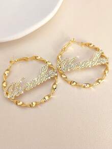 1 Pair Customized Double-Layer Welded Women's Name Earrings, Stainless Steel Personalized Heart Pendant, Customizable Name, Minimalist Daily Style, Keychain, Includes Gift Box, Suitable For Valentine's Day, Birthday, Mother's Day, Everyday Gift - Earring Style 2 - View 14