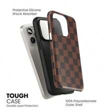 Brown Checkered Phone Case, Compatible With IPhone 17 16 15 14 13 12 11 Pro Max – Checkered Pattern, Also Available For Galaxy S26 S25 S24 S23 S22 S21 Plus Ultra Phone Cases. - Rust Brown - View 2