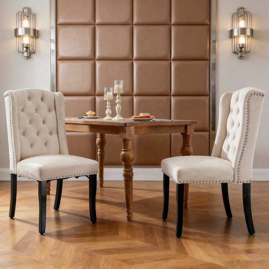 Dining Chairs - Beige + Velvet-1 - View 1