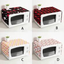1pc Heart Printed Microwave Dust Cover, Decorative Dust Cover, Flat Printing, Linen Material, Non-Waterproof, With Side Pocket, Home Decor, Appliance Protection Decor, Easy To Use And Clean,Women's Day,Travel Essentials,Wedding Favours,Y2k,Bedroom,Car Acessesories Women,Kitchen Deccor - Multicolor - View 1