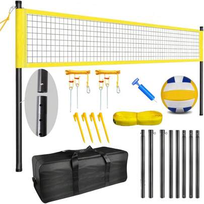 Juego de red de voleibol, red de voleibol portátil, red de voleibol portátil con bolsa de transporte, bomba de balón y líneas de delimitación, red de voleibol de hierba de playa, red de voleibol, altura ajustable