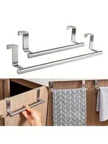 1 pieza Toallero de acero inoxidable para baño, accesorios de baño, soporte montado en la pared para toallas y barra para toallas, organizador colgante para puerta de gabinete de cocina. Adecuado para organización del hogar, baño, cocina, entrada, estantería de almacenamiento de gabinete y almacenamiento de toallas de barbería. - Plateado - Ver 7
