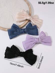 4pcs Women's Simple Elegant Solid Satin Bow Hair Clips, Versatile Everyday Hairpin Barrette, Suitable For Casual And Holiday Wear - Multicolor - View 6
