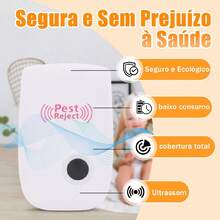 Repelente eletrônico ultrassônico de mosquitos, repelente inteligente de mosquitos. Repele diversas pragas. Pode repelir moscas, mosquitos, baratas, morcegos e ratos. Produto repelente de mosquitos, controle de insetos.Repelente ultrassônico de roedores - Entrada do Brasil (220V) - Visão 2