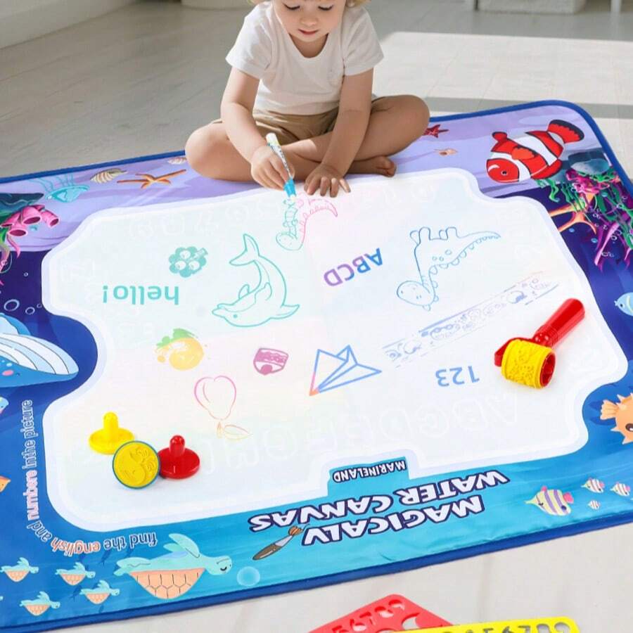 Alfombra mágica de dibujo con agua para niños, tela de pintura y dibujo a color con 2 pinceles de pintura con agua - Multicolor - Ver 1
