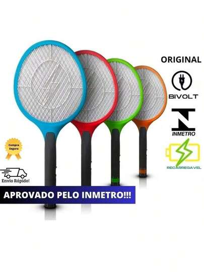 Raquete Elétrica Mata Mosquito Insetos Recarregável Mosca Pernilongos Borrachudo Muriçoca 127v 220v