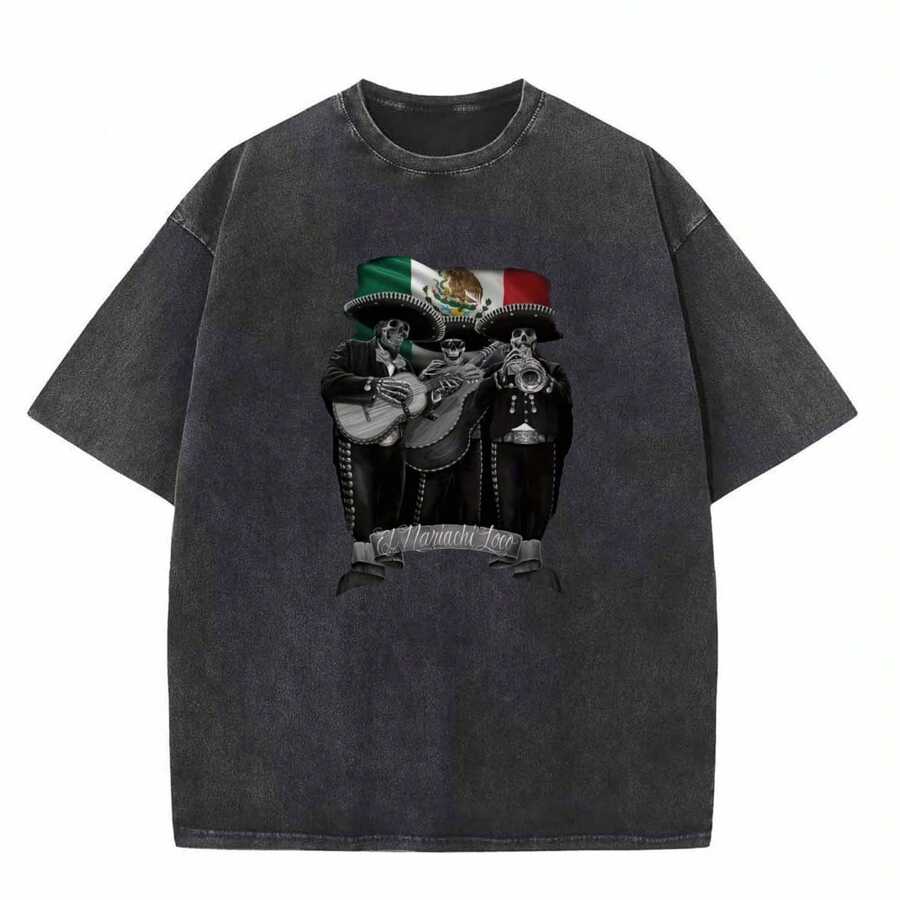El Mariachi Loco Viva México Chicano Arte Lowrider DGA D Gonzales Men's Comfortable Cotton T Shirt With Round Neck And Short Sleeves 180g (1)(1) - 款式5 - 查看 1