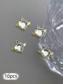 10pcs Nail Charms, Bear, Heart, Star, Moon, Bow, And Butterfly Openwork Diamond-Studded Gold Nail Charms; Luxury Metal Nail Supplies; Shiny White Rhinestone Nail Gems; Suitable For Multi-Functional DIY Accessories Nail Decoration Nails - Multicolor - View 4