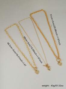 3件套精致心形龙虾扣项链，多层可叠戴，适合女性日常佩戴、约会、派对、宴会、节日礼物 - 金黃色 - 查看 2