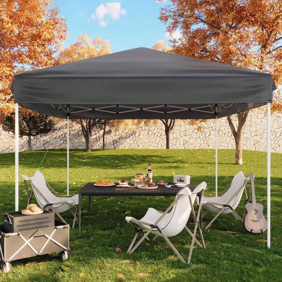 Carpa plegable de 10 x 10 pulgadas - Pabellón exterior de altura ajustable - Gazebo plegable de fácil instalación con bolsa de transporte, 4 sacos de arena, estacas y cuerdas tensoras - Ideal para fie - Gris - Ver 1
