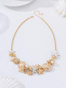 1件时尚奢华海星贝壳设计项链，独特的围巾式项链，适合女性日常佩戴、派对、旅行。 - 海星貝殼項鍊 - 查看 7