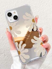 1pc Daisy Flower Slogan Pattern Full Coverage Mirror Shockproof Phone Case, Compatible With Iphone 16 Pro Max/16/16 Pro/16 Plus/15/15 Pro Max/15 Pro/11/12/13/14 Pro Max/11 Pro/11 Pro Max/12 Pro/12 Pro Max/13 Pro/13 Pro Max/14 Pro/14 Pro Max, Elegant - Multicolor - View 1