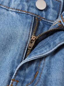 Girls Baggy Wide Leg Ripped Denim Jeans High Waist - Washed Light Blue-888 - View 2