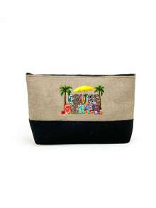 Black Khaki Set With The Letter "Beach" Printed On It, Beach Bag, With Makeup Bag, Small Square Bag, Hat, Large Capacity, Shoulder Strap, Adjustable, Convenient Small Bag Combination, Solving The Problem Of Messy Travel Cosmetics, Professional Makeup Bag, Square Bag, Tote Bag, Coin Purse, Storage Bag, Pen Bag - Multicolor - View 10