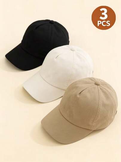 3pcs/Set Solid Color Baby & Toddler Classic Minimalist Sun Protection Baseball Cap, Unisex Children Y2K Breathable Soft Versatile Adjustable Sun Hat, Suitable For Outdoor Daily Wear