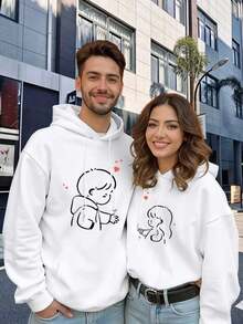2026 Couple Hoodies, Thick And Warm, Must-Have Matching Set For Autumn And Winter, Cartoon Love Design, Everyday Gift For Him And Her, Holiday Gift, Unisex Outfit CP - 女人2 - 查看 7