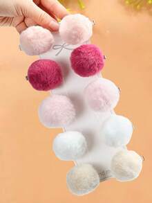 10pcs/Set Cute Fluffy Pom Pom Hair Clips, Includes Pink, White, Beige And More, Soft Colorful Pom Pom Side Clips - Suitable For Girls And Women, Create A Gentle And Adorable Look For Daily, Outing, Date, Party, School, Valentine's Day Gift, 2026 New Year Present,Summer,Holiday,Travel - Multicolor - View 4