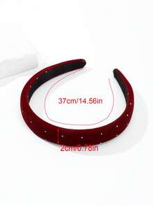 1件2厘米宽女士纯色植绒水晶海绵发箍，复古植绒水晶宽发箍，时尚复古高领头饰，适合日常佩戴，发箍发圈，家居美发饰品 - 酒紅色 - 查看 3