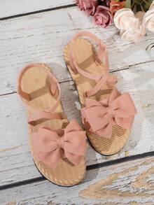 Sandali piatti minimalisti e comodi con fiocco incrociato, sandali da spiaggia con punta tonda e aperta, sandali classici in EVA slip-on - Rosa - Visualizzare 4