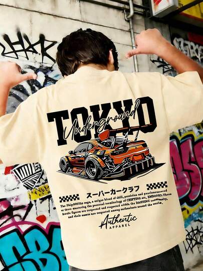 Teenage Boys' Cartoon Car Print Round Neck T-Shirt, Y2K Style Casual Soft Top, Spring/Summer