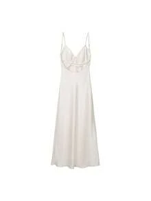 Elegant Vintage Lace Patchwork Solid Color Dress, Suitable For Wedding, Party, Evening Gown Summer - Pearl White - View 4