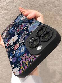 白色蓝色花卉图案时尚穿孔直边花卉彩绘防摔手机保护壳 女士节礼物 - 彩色 - 查看 4