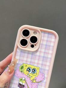 1pc Cartoon Spongebob Checkered Pattern Shockproof Phone Case Cover, Compatible With Samsung/Compatible With Iphone 17/16/15/14/13/12/11 Pro Max/12 Pro/14 Plus And Other Models - Multicolor - View 4
