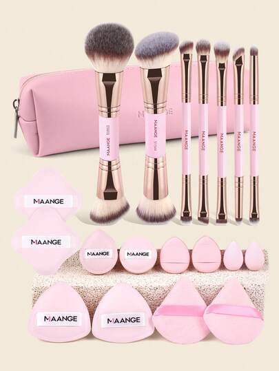 MAANGE 7pcs/20pcs Professional Facial Makeup Tools Set,Including Dual-Head Makeup Brush Set & Makeup Bag & Powder Puff Set,For Travel,Can Be Used For Blush Brush Foundation Brush Finishing Brush Loose Powder Brush Eyeshadow Brush Eyeliner Brush Eyebrow Brush Concealer Brush Highlighter Brush Smudge Brush Beauty Makeup Tools For Liquid