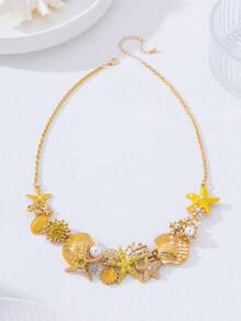 1件时尚奢华海星贝壳设计项链，独特的围巾式项链，适合女性日常佩戴、派对、旅行。 - 海星貝殼項鍊 - 查看 8