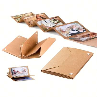 1pc 6-Inch Photo Postcard Album, Accordion Style DIY Folding Photo Album, Card Folding Album Set, Khaki