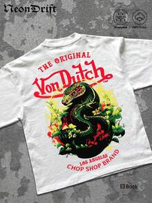 NeonDrift Double-Sided Printing Men's T-Shirt Men's Short-Sleeve T-Shirt 35% Cotton Fabric Soft & Skin-Friendly Unisex Style Gifts For Spring Festival, Valentine's Day, St. Patrick's Day & World Cup-Van Dutch Dragon Print Men T Shirt Classic Americana Style Graphic Tee Streetwear Fashion Casual Wear For Car Enthusiasts And Vintage Culture Lovers - 白色 - 查看 3