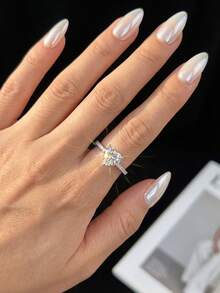 1 chiếc nhẫn vĩnh cửu hình trái tim đính kim cương Moissanite 3 chấu, bạc S925, kiểu dáng tối giản lãng mạn, quà tặng trang sức cao cấp cho ngày cưới và kỷ niệm. - Bạc - Xem 5